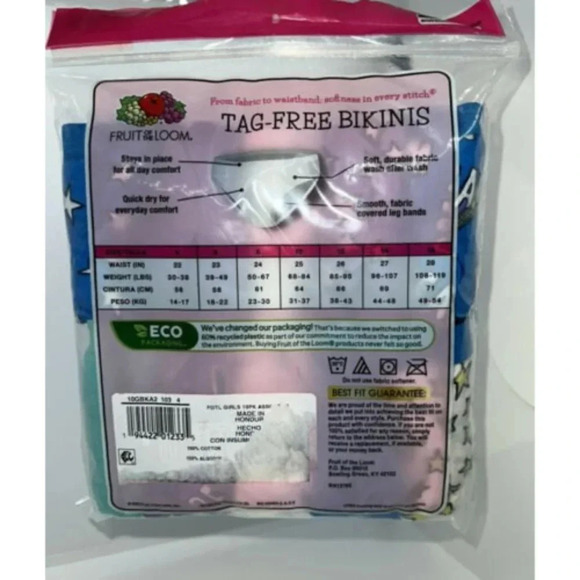 Fruit of the Loom Girl's Size 4 Assorted Cotton Bikini Underwear 10 Pack - Picture 4 of 5